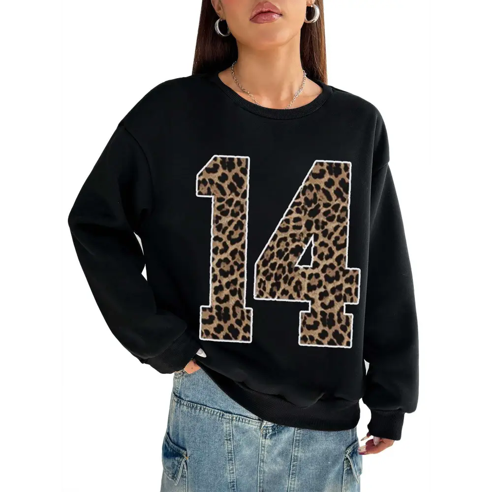 Black Leopard Number 14 Crew Neck Sweatshirt