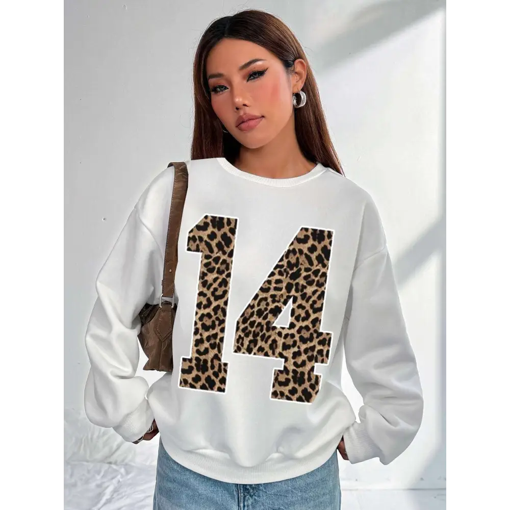 Black Leopard Number 14 Crew Neck Sweatshirt