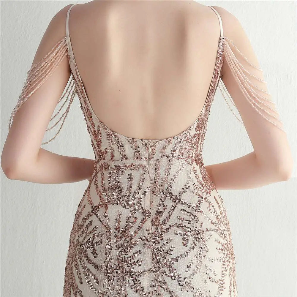 Black Mesh Beaded Dinner Gown