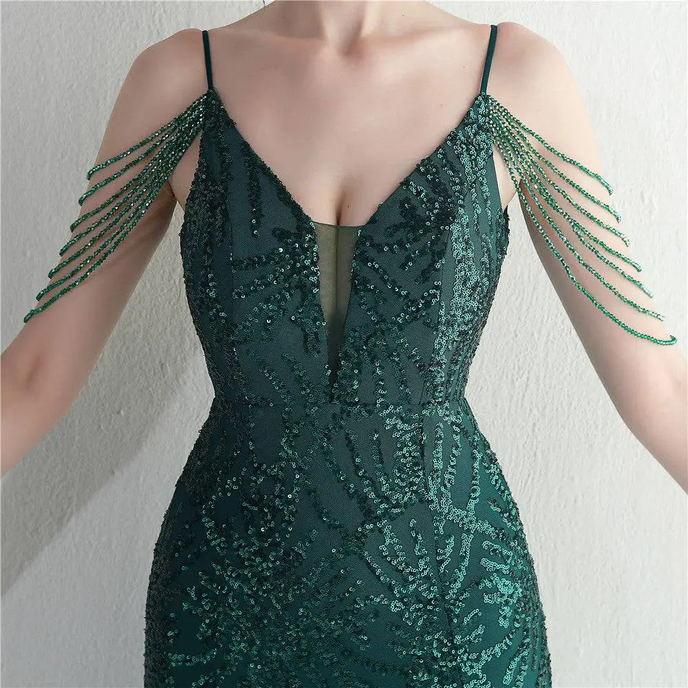 Black Mesh Beaded Dinner Gown