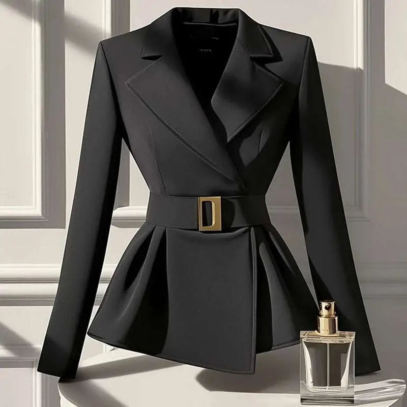 Black Peplum Blazer with Elegant Socialite Design Sense