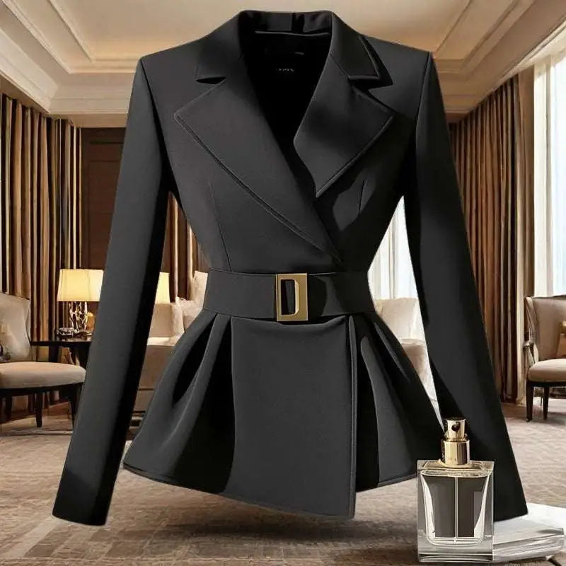 Black Peplum Blazer with Elegant Socialite Design Sense