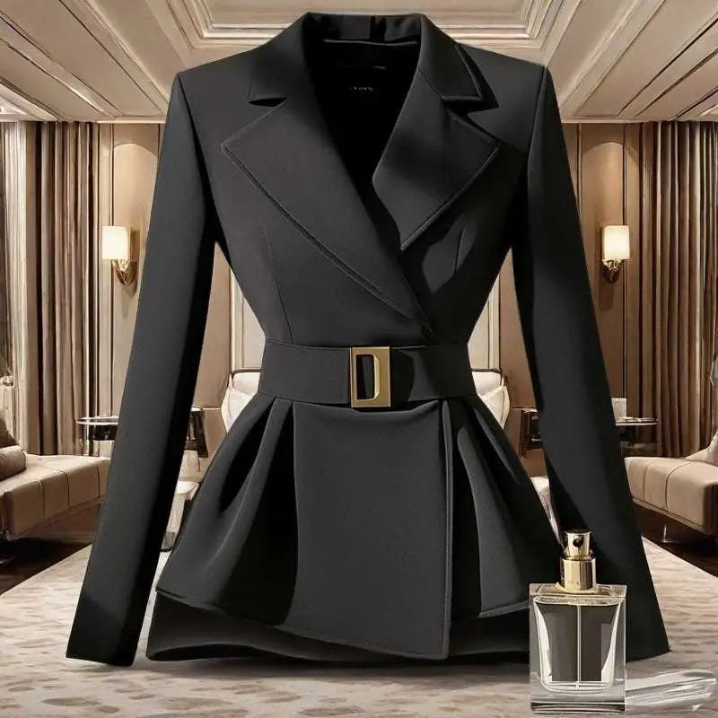 Black Peplum Blazer with Elegant Socialite Design Sense