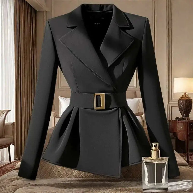 Black Peplum Blazer with Elegant Socialite Design Sense