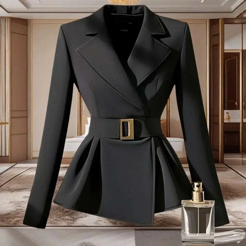 Black Peplum Blazer with Elegant Socialite Design Sense