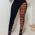 Black Sheer Gold Chain Casual Sexy Ripped Leggings