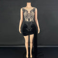 Black Velvet Evening Dress with Side Train