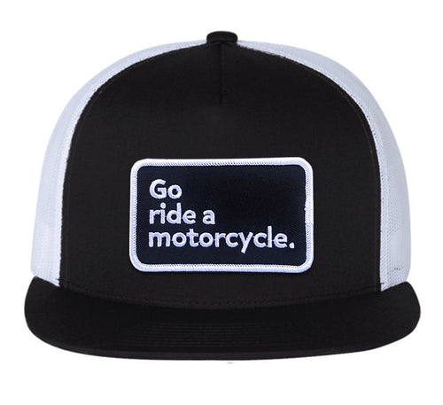 'Go ride a motorcycle' White Mesh Trucker Hat