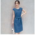 Blue Petite Fashion Lace-up Student Dress