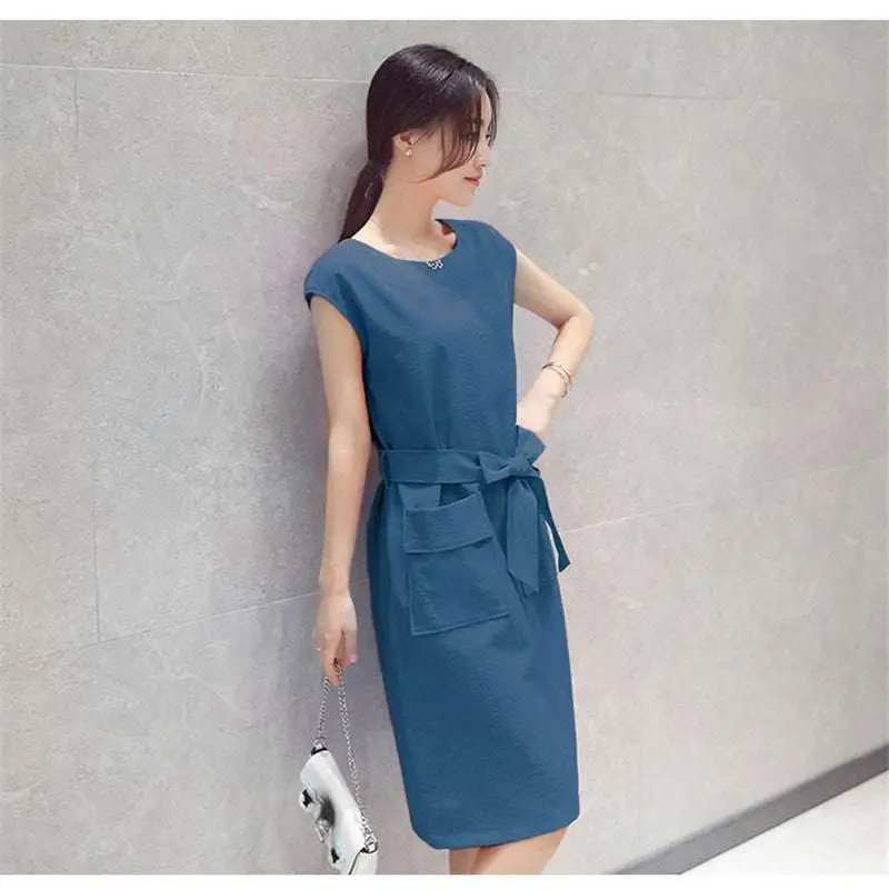 Blue Petite Fashion Lace-up Student Dress