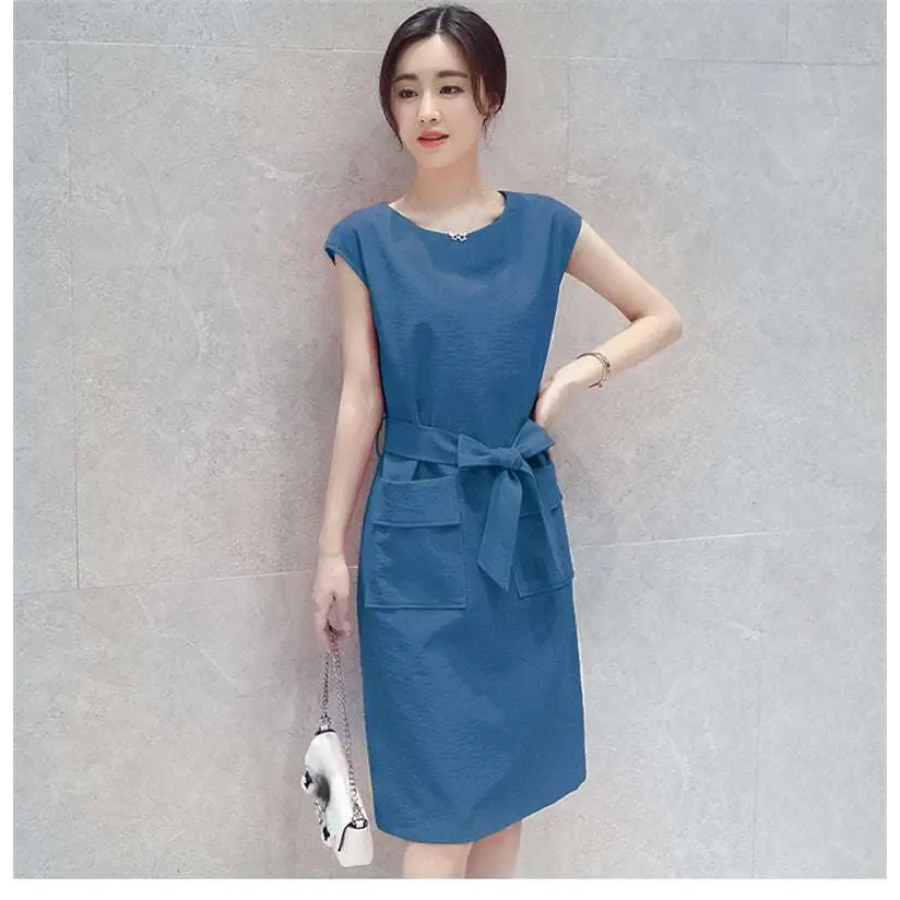 Blue Petite Fashion Lace-up Student Dress