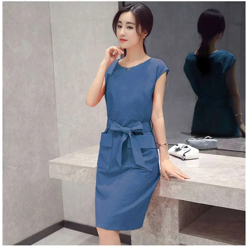 Blue Petite Fashion Lace-up Student Dress