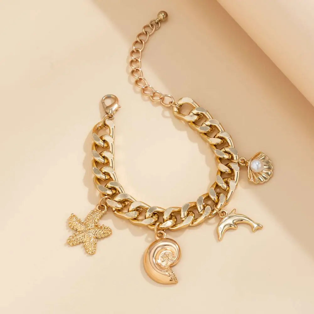 Boho Conch Dolphin Starfish Choker Necklace Bracelet Set