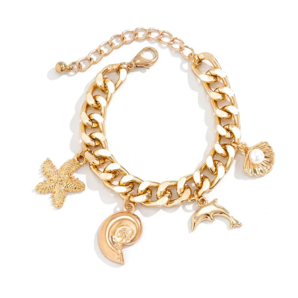 Boho Conch Dolphin Starfish Choker Necklace Bracelet Set