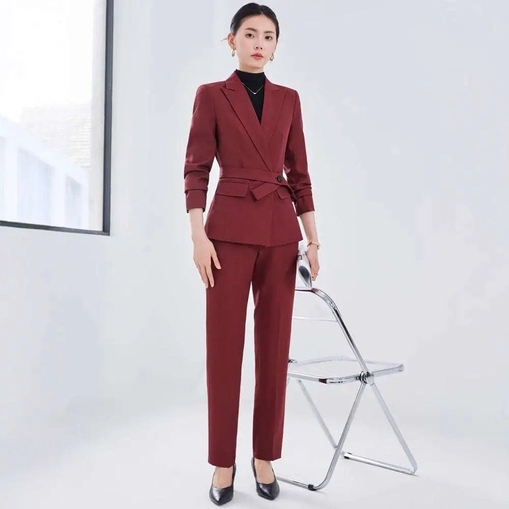 Burgundy Long Sleeve Small Suit Two Piece Set
