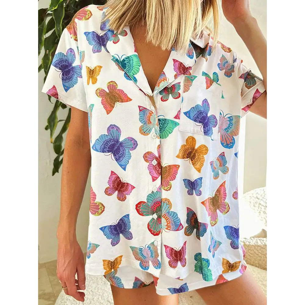 Butterfly Print Short Sleeve Homewear Suit