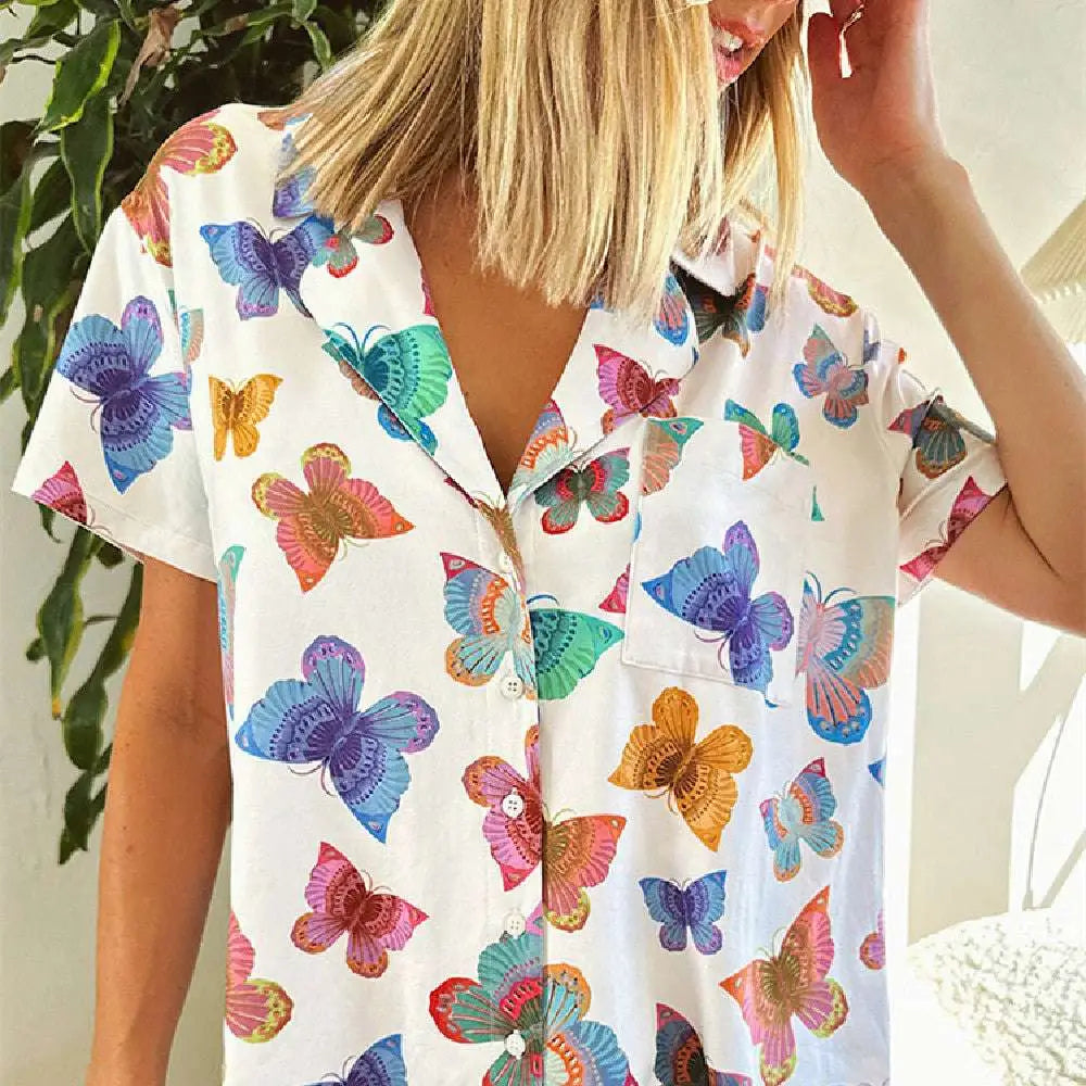 Butterfly Print Short Sleeve Homewear Suit