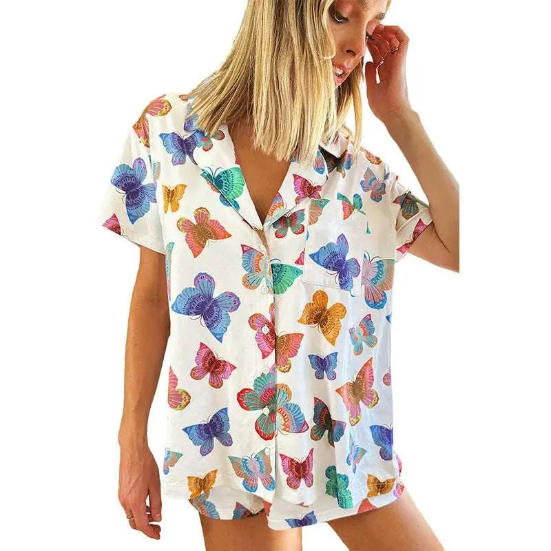 Butterfly Print Short Sleeve Homewear Suit