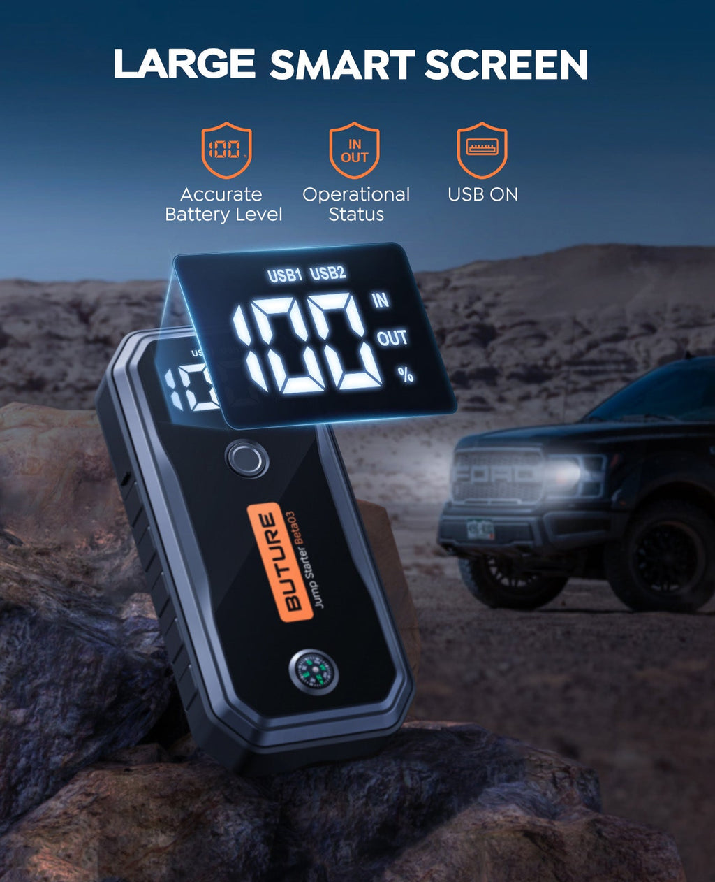 Buture Beta03 Car Battery Jump Starter 5000A丨400 Lumen Wide Angle Light, Built in Compass