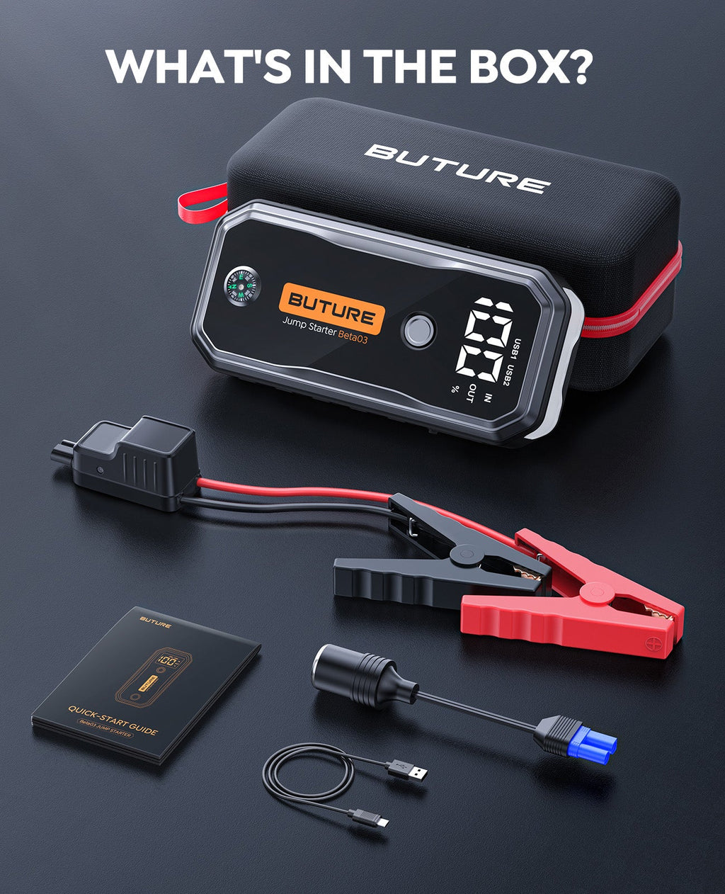 Buture Beta03 Car Battery Jump Starter 5000A丨400 Lumen Wide Angle Light, Built in Compass