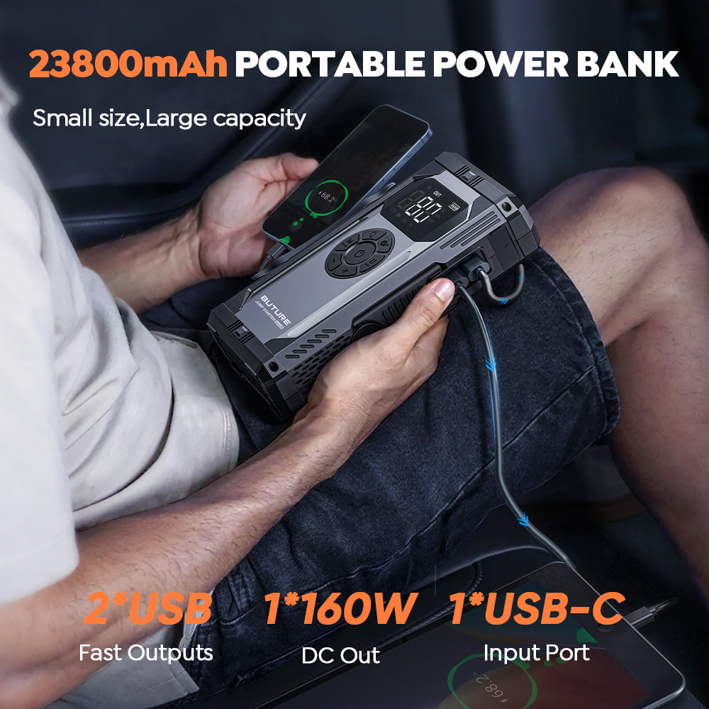 Buture Beta06 5000A Jump Starter with Tire Inflator丨23800mAh Long Standby, 160W DC Output