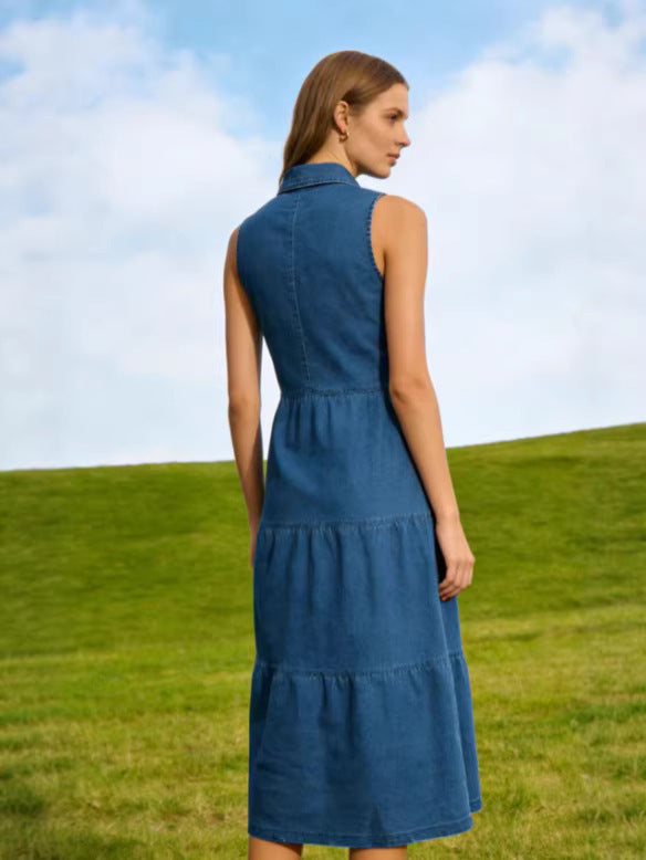 Women's High-Waist Denim Maxi Dress