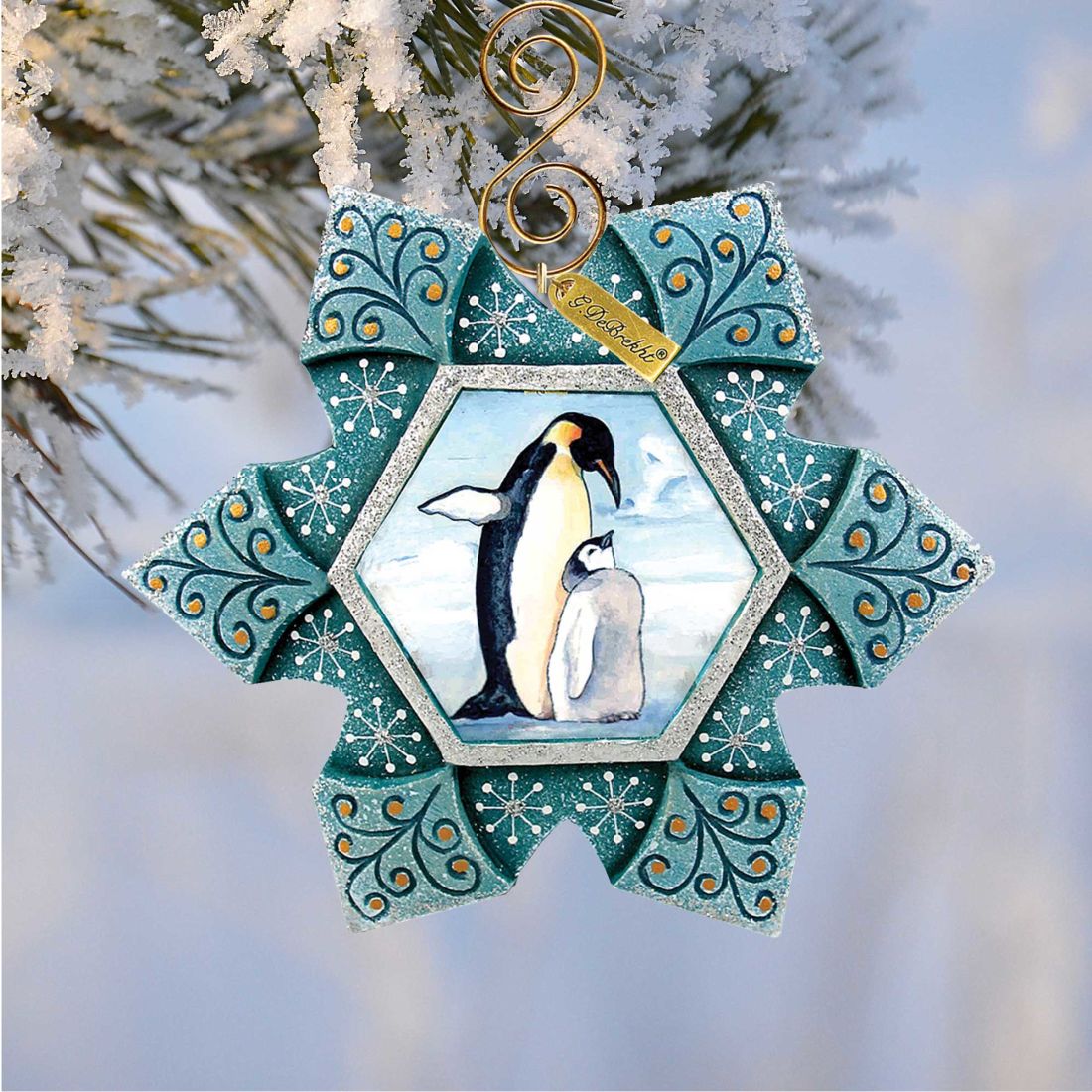 Penguin Snowflake Sculpted Hand-Painted Christmas Ornament by G. DeBrekht - Wildlife Holiday Decor - 6102173