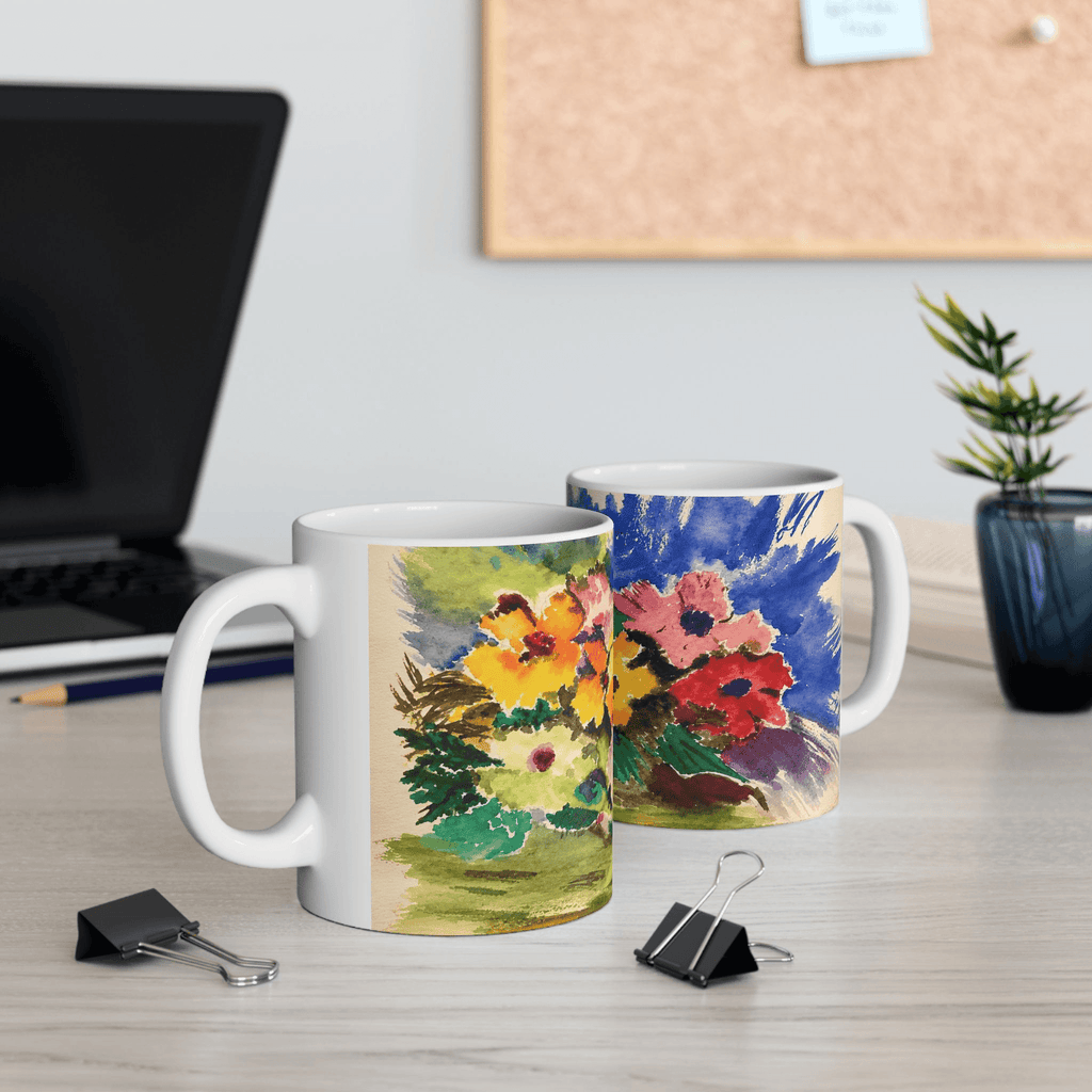 PimsArt Vibrant Watercolor Floral Mug From Original Painting