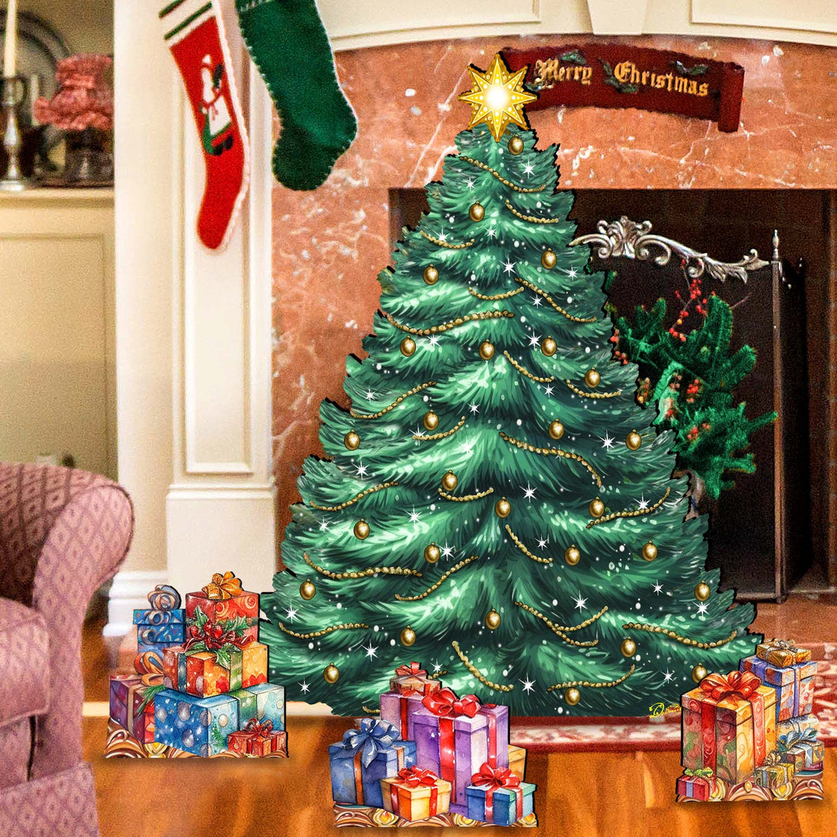 Christmas Tree Set Outdoor Indoor Décor Wooden Christmas Decoration by G. Debrekht Christmas Décor - 8191500F-G