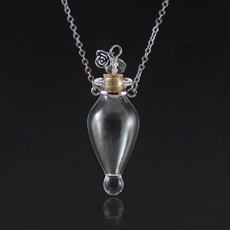 Glass Bottle Pendant Necklace – Geometric Titanium Steel Chain | 10 Styles
