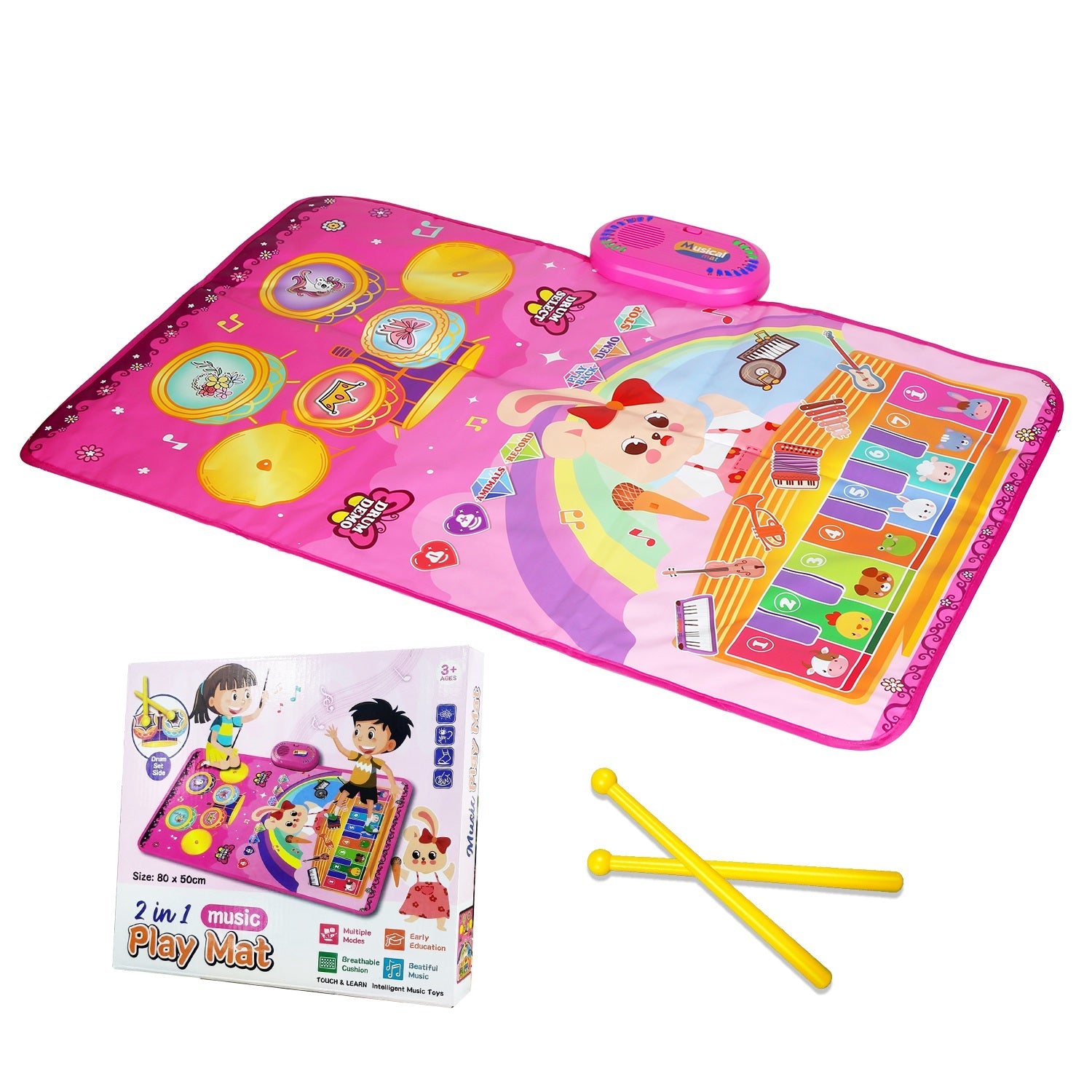 Baby Musical Mat With 55 Music Sounds Toddler Toys Floor Piano Keyboard Mat Drum Mat Carpet Educational Musical Learning Toy Infant Music Toy for 1 2