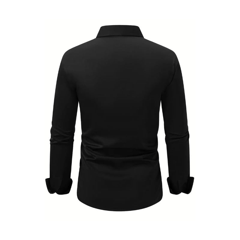 Men’s Long-Sleeve Casual Shirt – Solid Color Button-Down