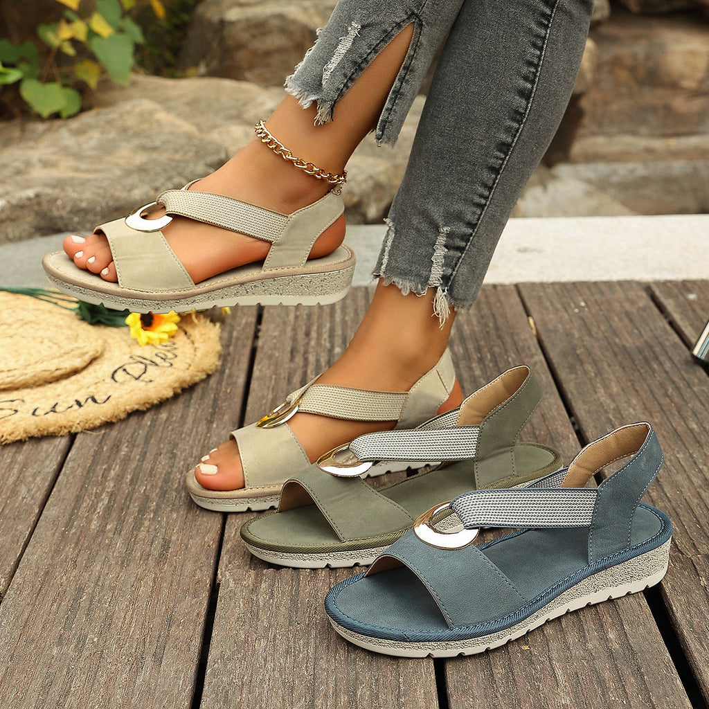 Women’s Open-Toe Flat Sandals – Elastic Strap Summer Shoes