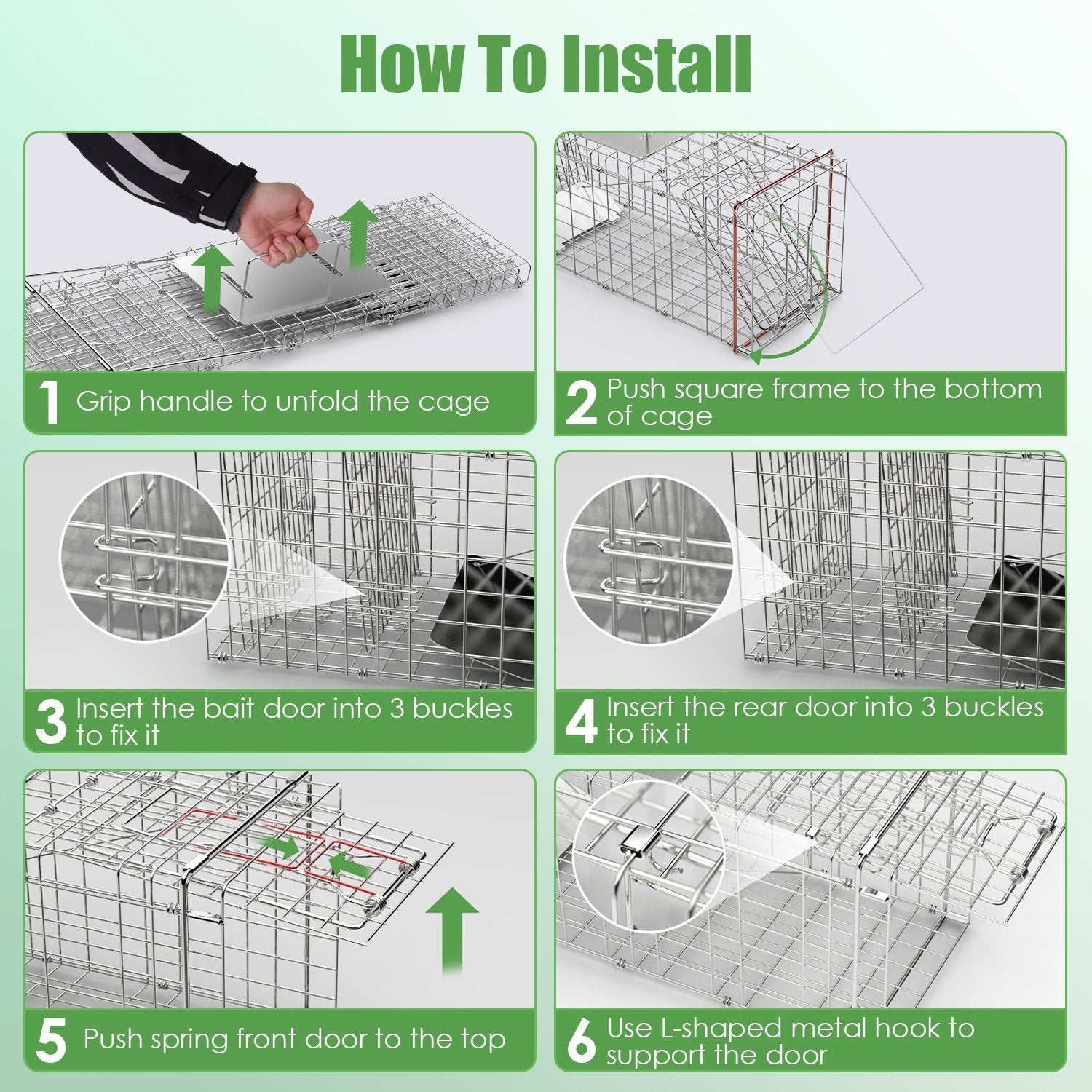 31×12×11" Folding Humane Animal Trap | Cage with Waterproof Cover & Gloves