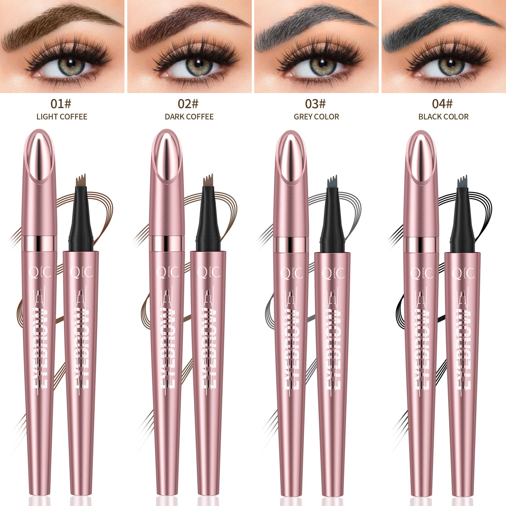 Waterproof 4-Fork Liquid Eyebrow Pencil — No Smudge, 6 Shades + Sets