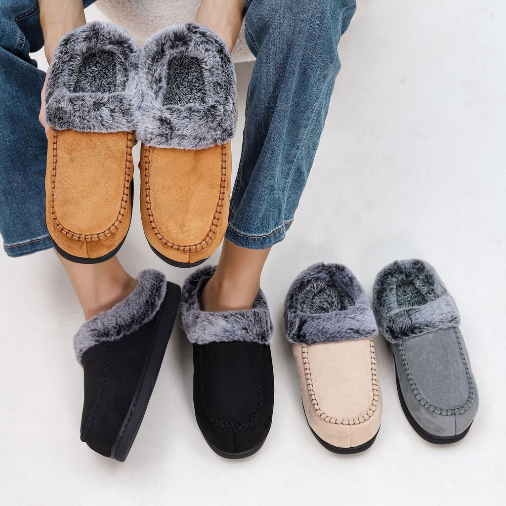 Unisex Plaid Fleece-Lined Slippers – Non-Slip Thickened Indoor Outdoor Shoes | EU 40–49