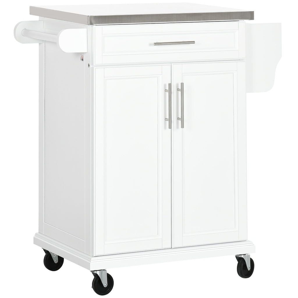 Rolling Kitchen Island with Stainless Steel Top - White
