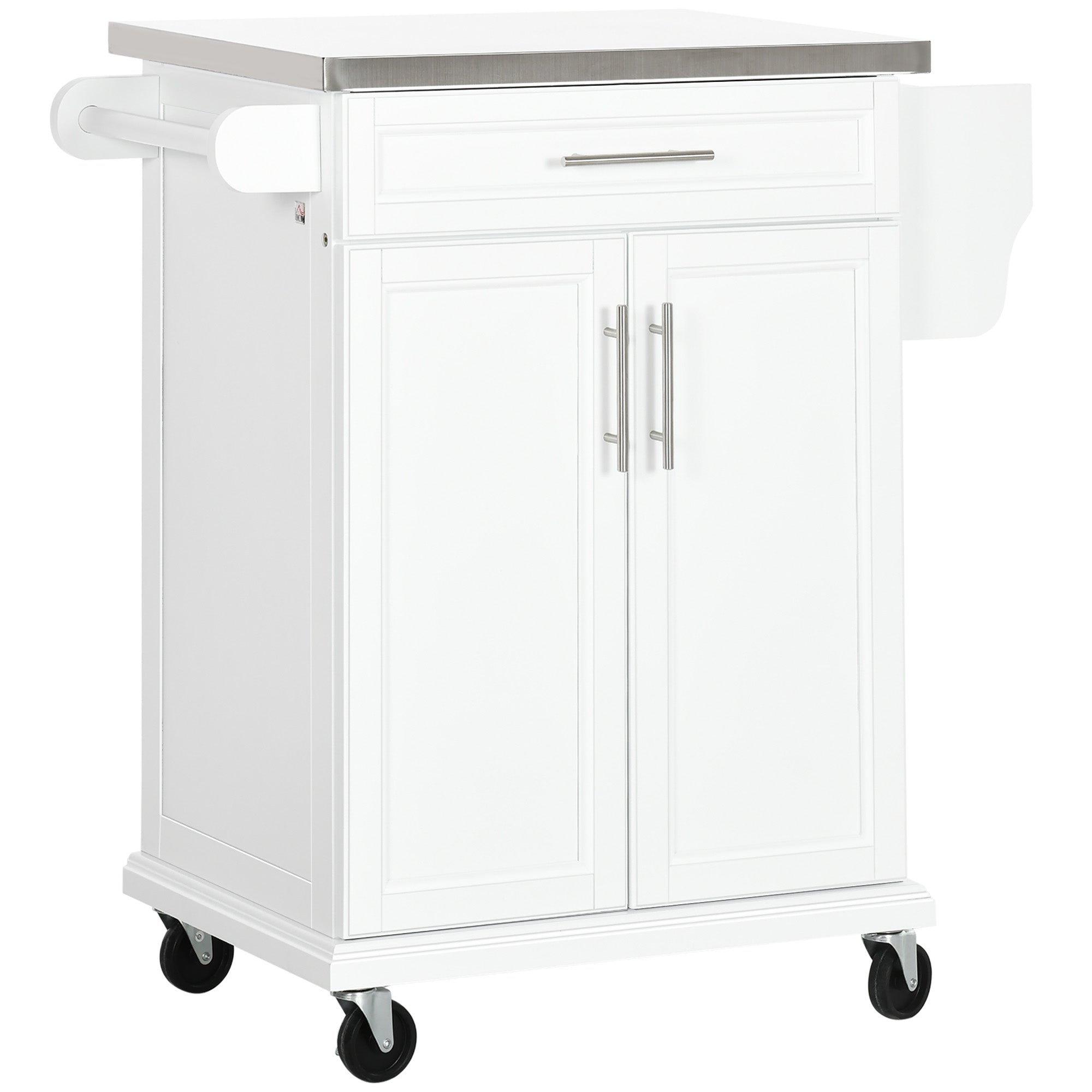 Rolling Kitchen Island with Stainless Steel Top - White