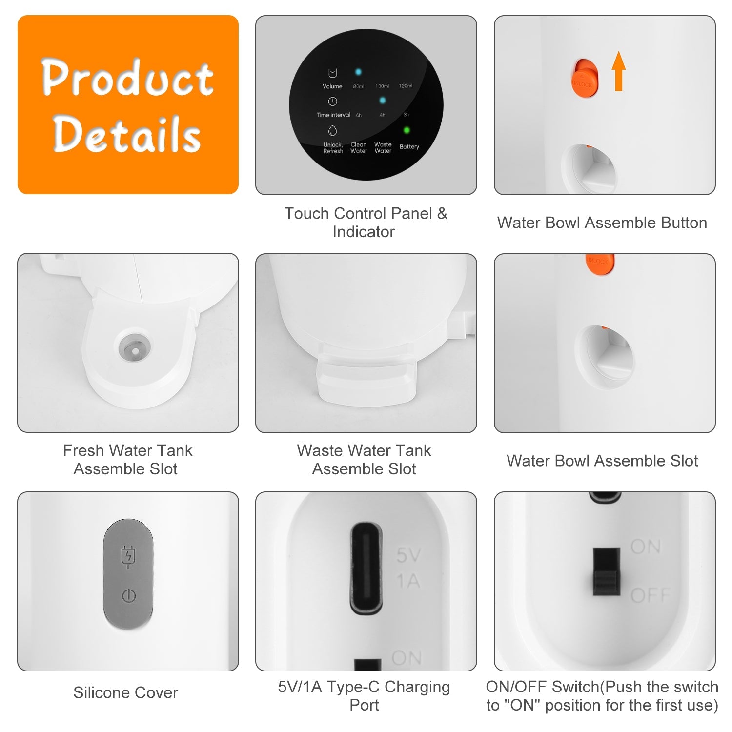 Smart Pet Water Fountain Automatic Cat Water Dispenser 3L/101OZ Cordless Rechargeable Dog Water Fountain Self-Refill with 3 Adjustable Volume 3 Time I
