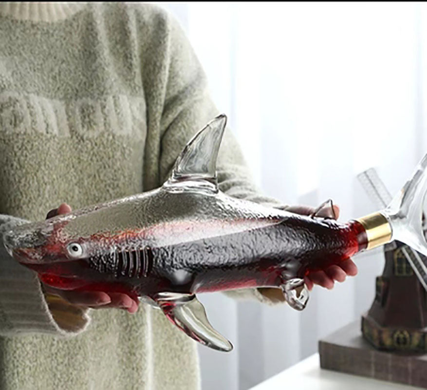 Shark Shaped Glass Decanter Set – 1000ml Decanter + 4 Cups & Shelf