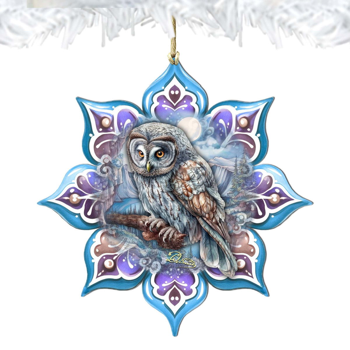 Arctic Owl Snowflake Large Wooden Ornament by G. Debrekht - Nature Wildlife Decor - 8688435M