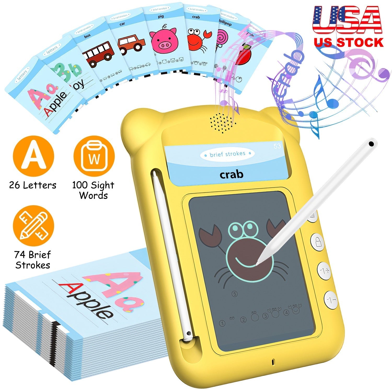 100 Words Talking Flash Cards 5.5In Toddler LCD Writing Tablet with 50 Double-sided Cards Stylus Pen Electronic Cognitive Audio Toddler Reading Machin