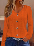 Women’s Long-Sleeve V-Neck Blouse – Button-Front Semi-Sheer Top