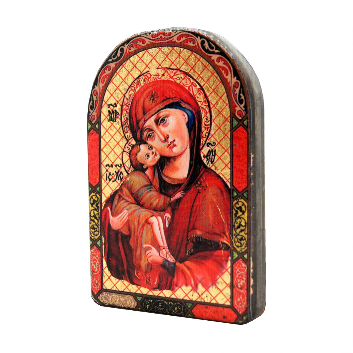 Mother of God Wooden Gold Plated Religious Chris Orthodox ian Sacred Icon - Inspirational Icon Decor - 86011