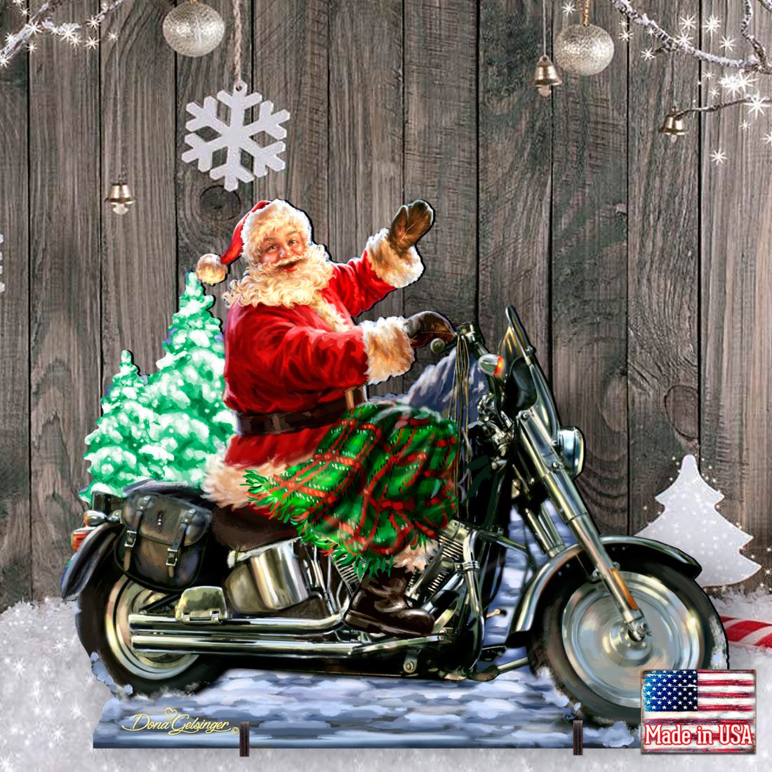 Santa Motorcycle Rider Christmas Outdoor Yard Sign by D. Gelsinger - Christmas Santa Snowman Decor - 8461029F-1553