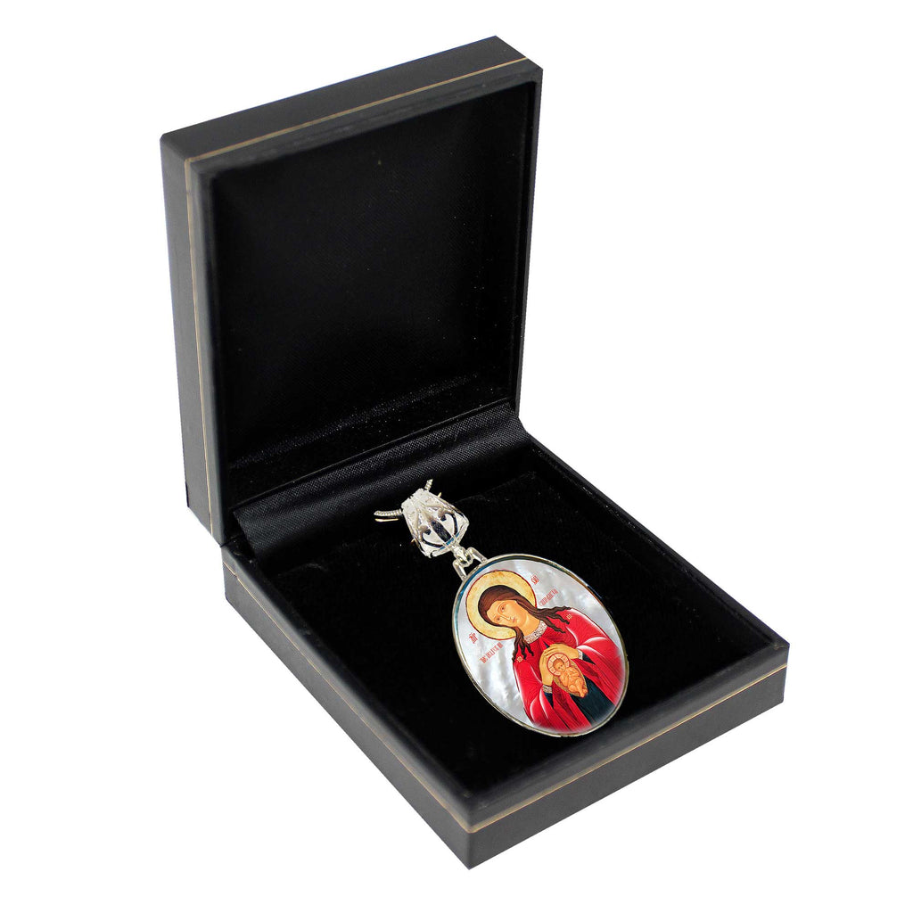 Blessed Virgin Mary Patron Silver Plated Mother of Pearl Jewelry Necklace - 43017