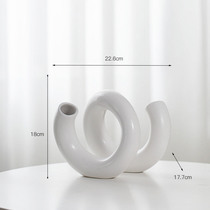 Nordic Minimalist Ceramic Vase — Handmade, White & Black