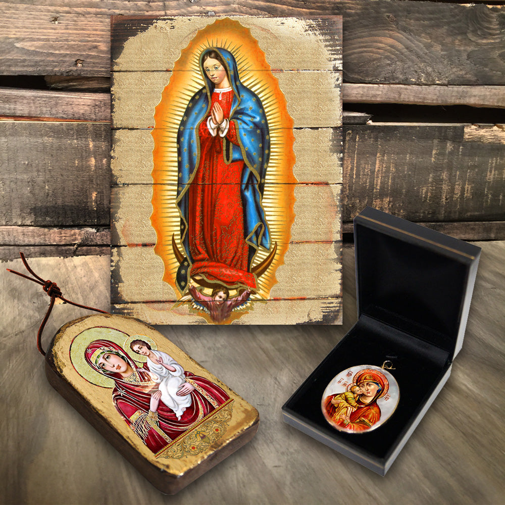 Maria Magdalena Praying Silver Plated Mother of Pearl Necklace - 43014-2
