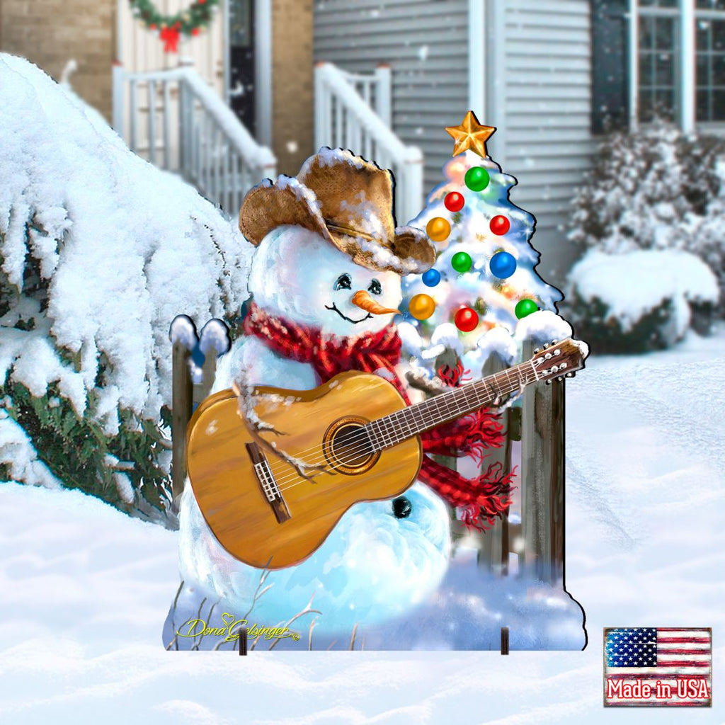 Guitar Rocker Snowman Christmas Outdoor Scene by D. Gelsinger - Christmas Santa Snowman Decor - 8121120F-1531