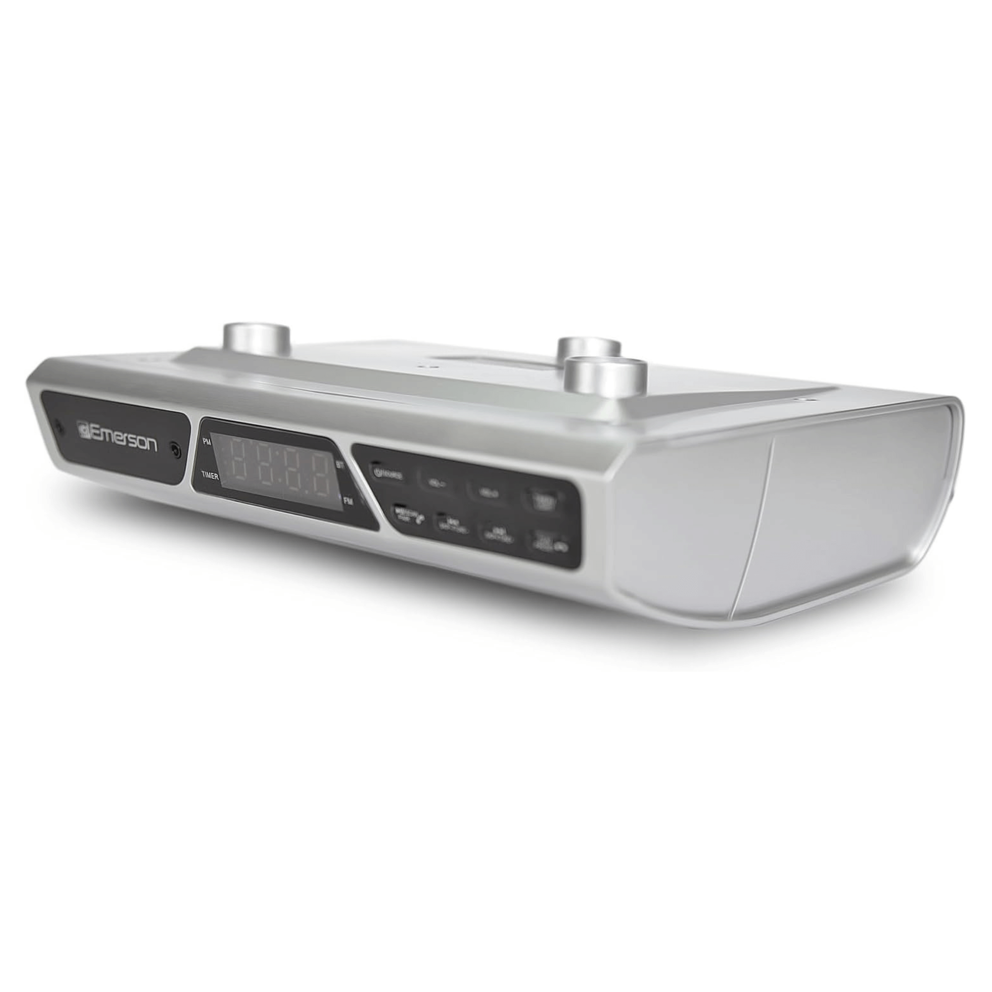 Emerson Under Cabinet FM Radio w Bluetooth, Station Memory and Clock with Timer